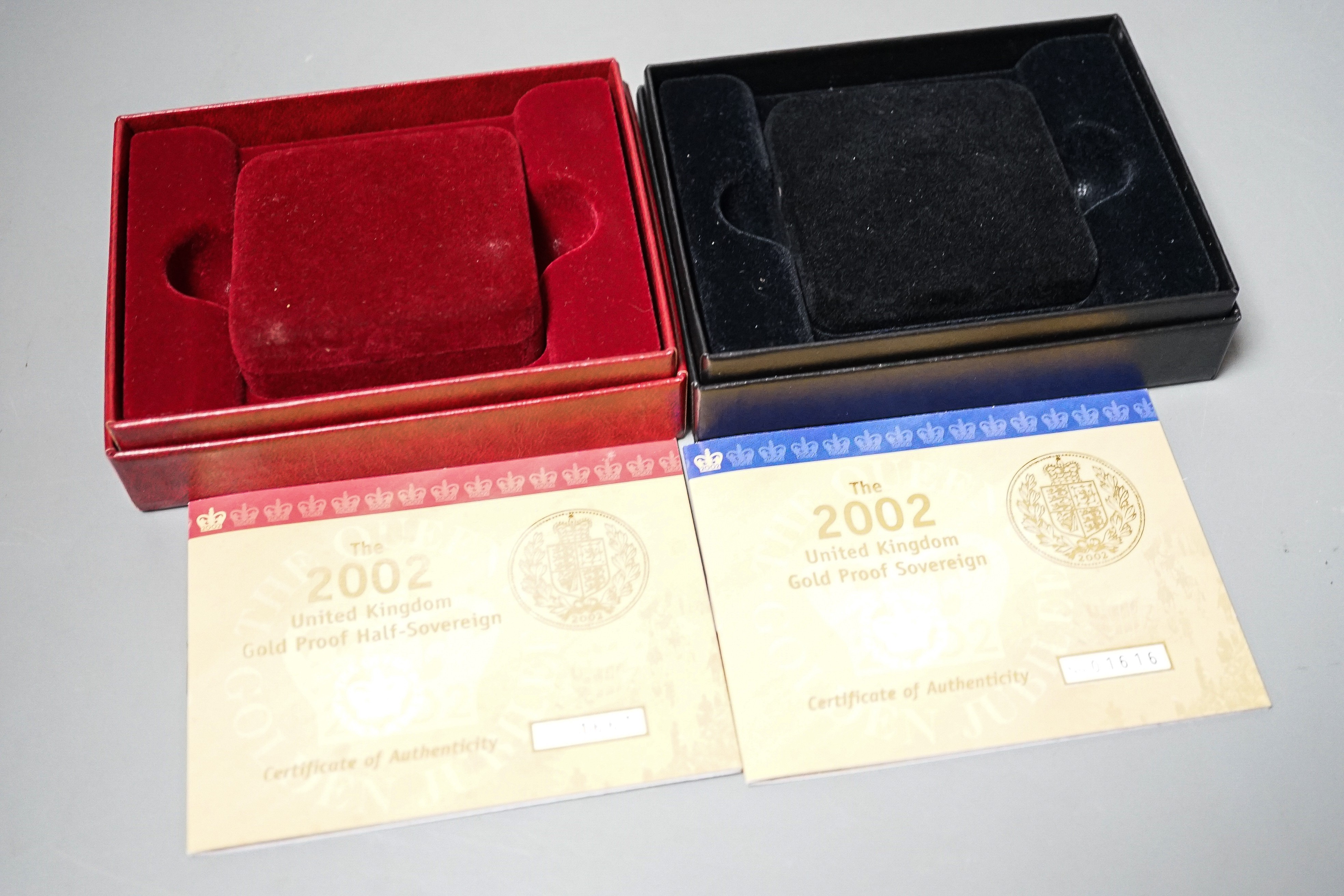 A Royal Mint gold proof sovereign, 2002, cased with certificate and a similar half sovereign (2)